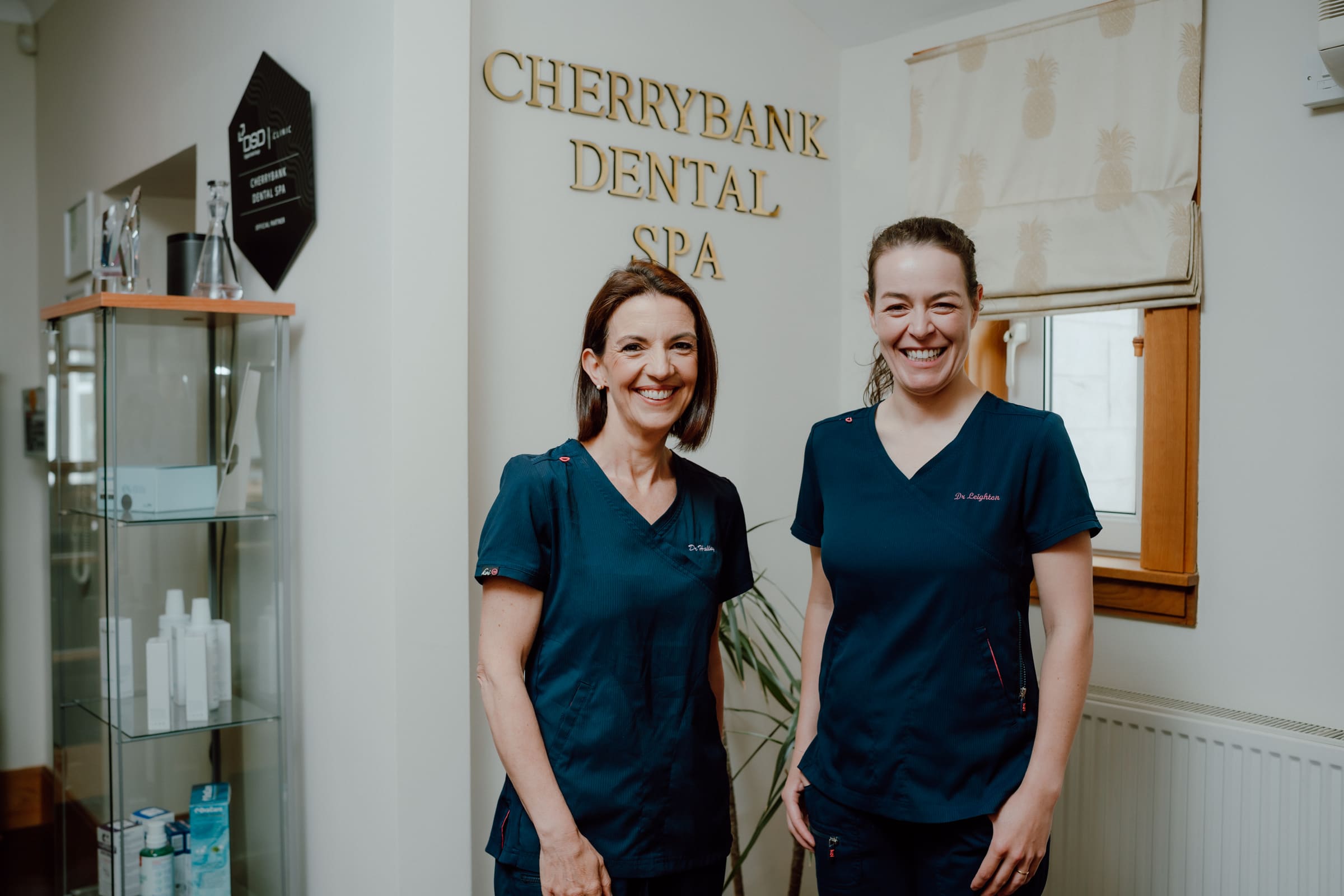 Dr Elaine Halley and a colleague in the Cherrybank Dental Spa reception